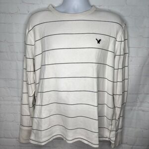 American Eagles Outfitters Men's XXL Long Sleeve Thermal Shirt White Grey Stripe